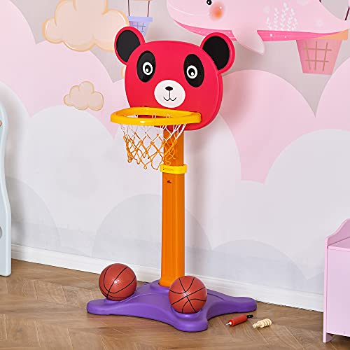 HOMCOM Canasta de Baloncesto Infantil 2 en 1 con Diana Altura Ajustable Panel en Forma de Osito Incluye 2 Pelotas y 6 Dardos Apto para Niños de +3 Años 60x46x100-160 cm Multicolor