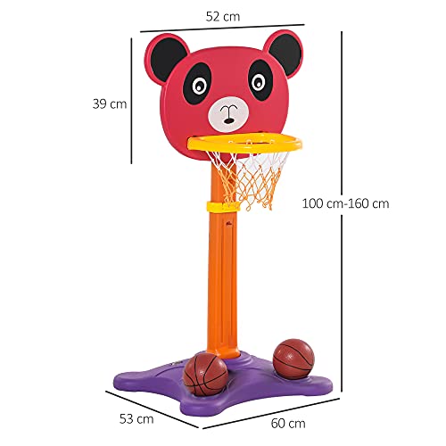 HOMCOM Canasta de Baloncesto Infantil 2 en 1 con Diana Altura Ajustable Panel en Forma de Osito Incluye 2 Pelotas y 6 Dardos Apto para Niños de +3 Años 60x46x100-160 cm Multicolor