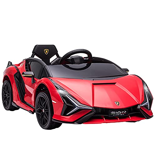 HOMCOM Coche Eléctrico Lamborghini SIAN 12V para Niños de +3 Años con Mando a Distancia Apertura de Puerta Música MP3 USB y Faros 3-8 km/h 108x62x40 cm Rojo