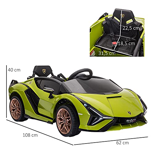 HOMCOM Coche Eléctrico Lamborghini SIAN 12V para Niños de +3 Años con Mando a Distancia Apertura de Puerta Música MP3 USB y Faros 3-8 km/h 108x62x40 cm Verde