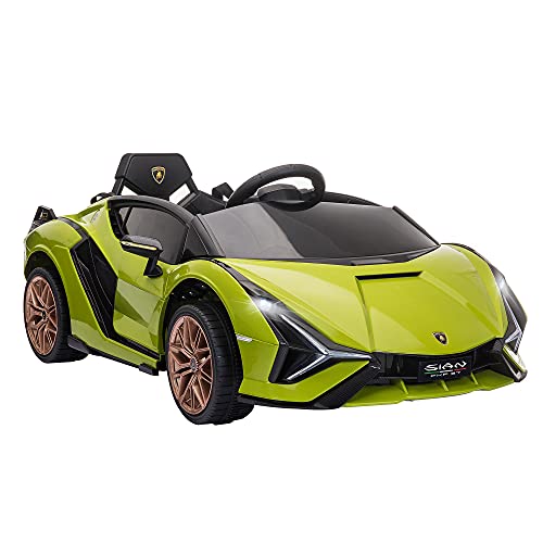 HOMCOM Coche Eléctrico Lamborghini SIAN 12V para Niños de +3 Años con Mando a Distancia Apertura de Puerta Música MP3 USB y Faros 3-8 km/h 108x62x40 cm Verde