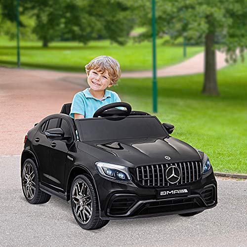 HOMCOM Coche Eléctrico para Niño Mayor de 3 Años con Mando a Distancia con Música y Luces Doble Apertura de Puerta Batería 12V Carga 30kg 115x70x55cm Negro