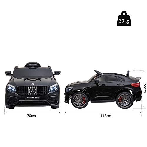 HOMCOM Coche Eléctrico para Niño Mayor de 3 Años con Mando a Distancia con Música y Luces Doble Apertura de Puerta Batería 12V Carga 30kg 115x70x55cm Negro