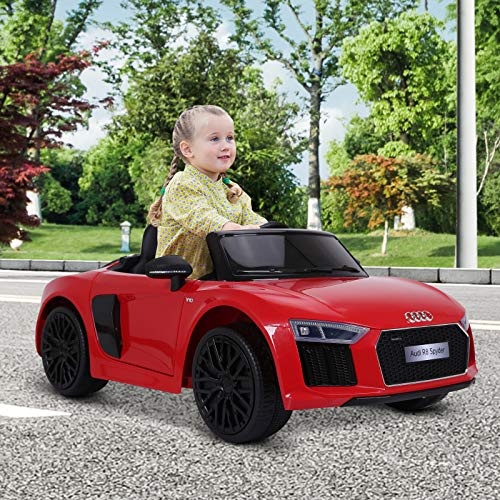 HOMCOM Coche Eléctrico para Niño Mayores de 3 años Audi R8 con Mando a Distancia MP3 USB Luces y Sonidos Apertura de Puerta 123x71x49cm Carga 30kg