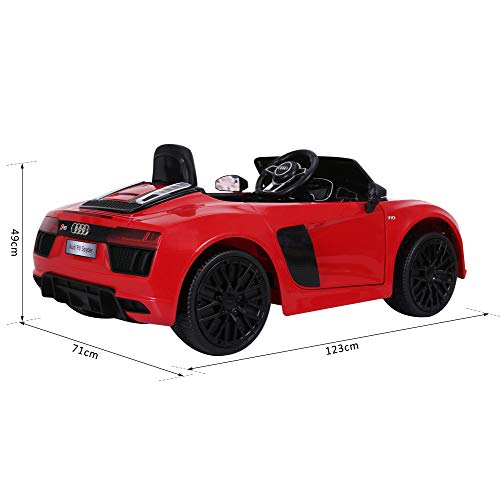 HOMCOM Coche Eléctrico para Niño Mayores de 3 años Audi R8 con Mando a Distancia MP3 USB Luces y Sonidos Apertura de Puerta 123x71x49cm Carga 30kg