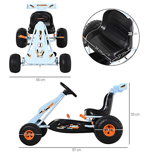 HOMCOM Go-Kart a Pedales para Niños de +3 Años Coche de Pedales con Freno Asiento Ajustable Carga Máx. 35 kg 97x66x59cm Azul