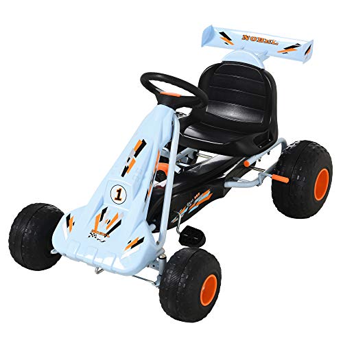 HOMCOM Go-Kart a Pedales para Niños de +3 Años Coche de Pedales con Freno Asiento Ajustable Carga Máx. 35 kg 97x66x59cm Azul