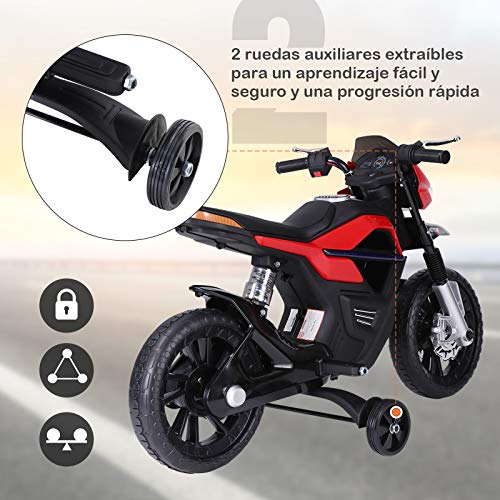 HOMCOM Moto Eléctrica para Niños 3+ años Moto de Juguete Infantil Batería 6V con Luces y Música 105x52.3x62.3cm