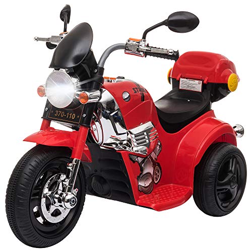 HOMCOM Moto Triciclo Eléctrico para Niños de +18 Meses Moto Eléctrica Infantil con 3 Ruedas Batería 6V con Botón de Música Bocina Luces y Maletero 87x46x54 cm Rojo