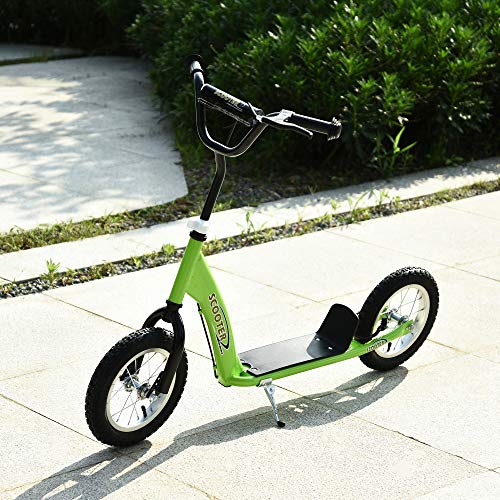 HOMCOM Patinete para Niños Mayores de 5 Años Scooter 2 Neumáticos Inflables de Caucho con Frenos Manillar Ajustable Pedal Antideslizante 117x52x80-85 cm Verde