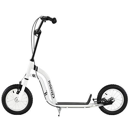 HOMCOM Patinete para Niños Mayores de 5 Años Scooter 2 Neumáticos Inflables de Caucho con Frenos Manillar Ajustable Pedal Antideslizante 120x58x85-95 cm Blanco