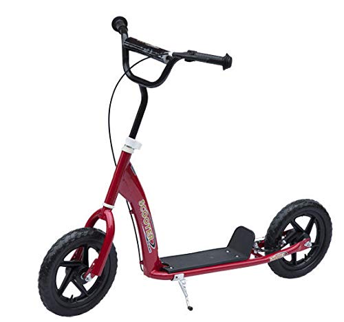 HOMCOM Patinete Scooter 2 Ruedas 12 Pulgadas Monopatín para Niños y Adultos Manillar Ajustable con Freno y Caballete Carga 100kg 120x52x80-88cm+ Acero