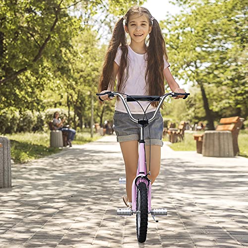 HOMCOM Patinete Scooter para Niños de +5 Años con Neumáticos Inflables Grandes de 16 Pulgadas con Frenos y Manillar Ajustable en Altura 143x58x92-100 cm Rosa