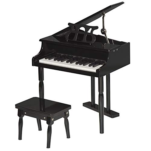 HOMCOM Piano de Cola Infantil con 30 Teclas Taburete y Atril de Partituras Piano para Niños de MDF Instrumento Musical Didáctico 52x50x49 cm Negro