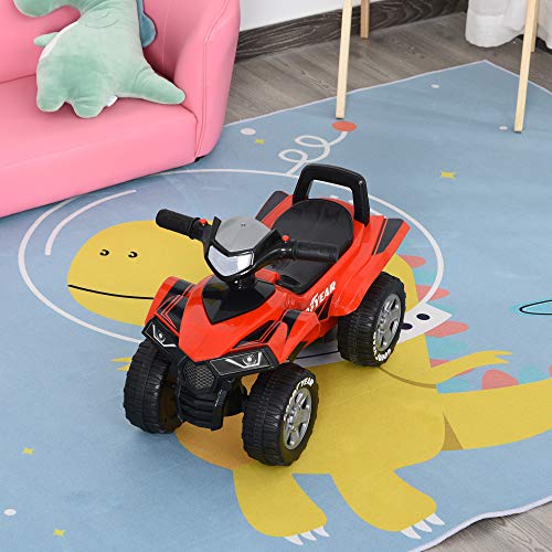 HOMCOM Quad Correpasillos para Niños Mayores de 18-36 Meses Coche Cuatrimoto con Funciones de Luces Bocina y Espacio Secreto de Almacenaje 60x31x42 cm Rojo