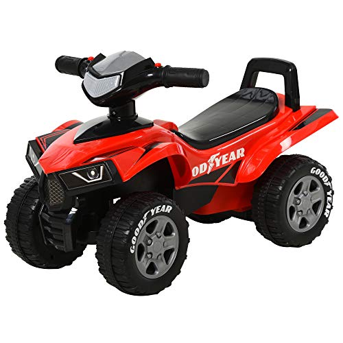 HOMCOM Quad Correpasillos para Niños Mayores de 18-36 Meses Coche Cuatrimoto con Funciones de Luces Bocina y Espacio Secreto de Almacenaje 60x31x42 cm Rojo