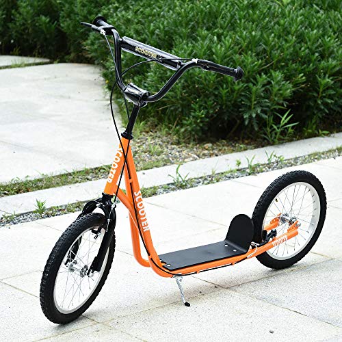 HOMCOM Scooter Patinete para Niños Mayores de 5 Años con Manillar Ajustable en Altura 2 Neumáticos de Caucho Inflable con Doble Freno Carga 100 kg 139x58x90-96 cm Naranja