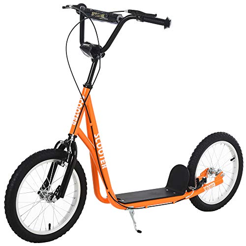 HOMCOM Scooter Patinete para Niños Mayores de 5 Años con Manillar Ajustable en Altura 2 Neumáticos de Caucho Inflable con Doble Freno Carga 100 kg 139x58x90-96 cm Naranja