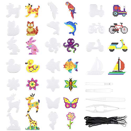 Homgaty Beads Plantilla, 18 Pz Animal Pegboards aquabeads Plantillas con 4 Pinzas y 18 Piezas de Cuerda pequeña para Colgar