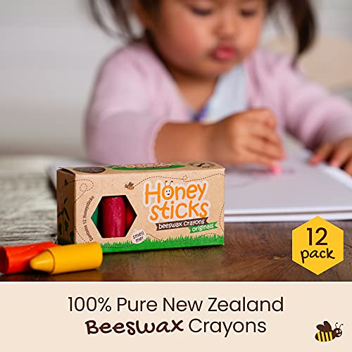 Honeysticks Ceras de Colores 100% Pura Cera de Abeja (12 Unidades) Naturales, No Tóxicas, Seguras para Niños, Hechas a Mano en Nueva Zelanda, para Mayores de 1 Año