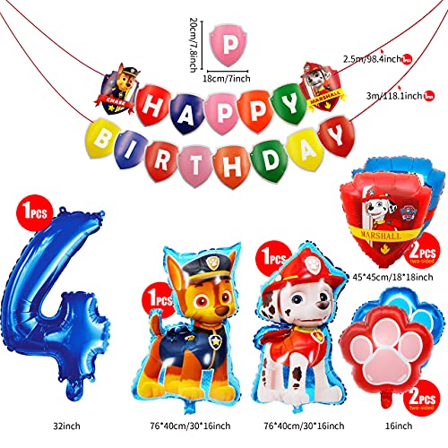 HONGECB Globos de Patrulla Canina, Decoración Cumpleaños Patrulla Canina, Banner de Happy Birthday, Numeros 4 Decoracion, Dog Birthday Party Foil Balloons for Kids Gift Fiesta, 9 Piezas