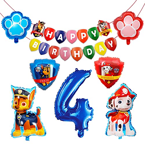 HONGECB Globos de Patrulla Canina, Decoración Cumpleaños Patrulla Canina, Banner de Happy Birthday, Numeros 4 Decoracion, Dog Birthday Party Foil Balloons for Kids Gift Fiesta, 9 Piezas