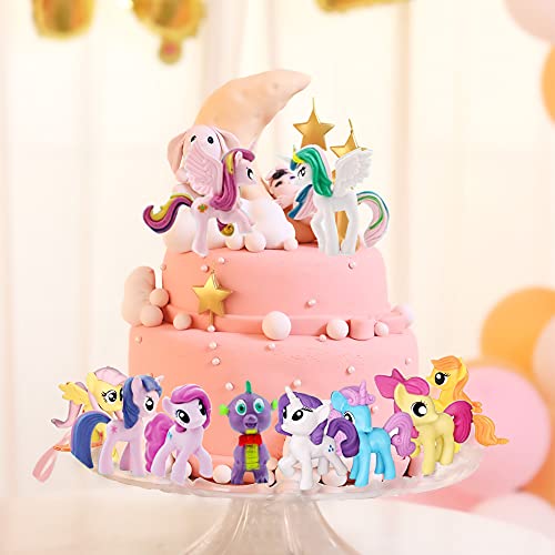 HONGECB Juego De Unicornio Para Tarta De Cumpleaños, Cake Topper Unicornio Decoración, Unicornio Cake Topper Figuras, para Cumpleaños Decoración de La Torta del Banquete de Boda, 12 piezas/set