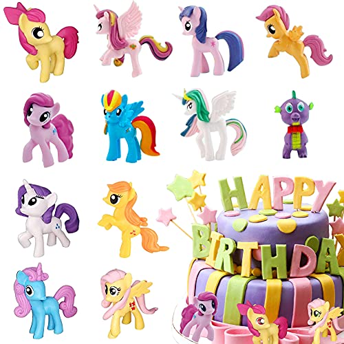 HONGECB Juego De Unicornio Para Tarta De Cumpleaños, Cake Topper Unicornio Decoración, Unicornio Cake Topper Figuras, para Cumpleaños Decoración de La Torta del Banquete de Boda, 12 piezas/set