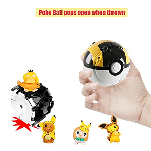 HONGECB Poké Ball y Figura, Pikachu Poke Ball, Pelotas para Lanzar con Figura, Figuras de Acción, para Niños y Adultos Celebración de Fiestas Juego de Juguete de Regalo, 4+1 Piezas