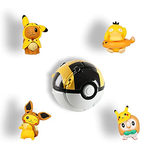 HONGECB Poké Ball y Figura, Pikachu Poke Ball, Pelotas para Lanzar con Figura, Figuras de Acción, para Niños y Adultos Celebración de Fiestas Juego de Juguete de Regalo, 4+1 Piezas