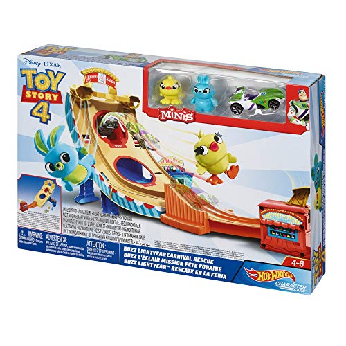 Hot Wheels Disney Toy Story 4 Pista de Coches Buzz Lightyear Rescate en la Feria con Minifiguras (Mattel GCP24)