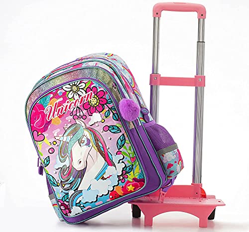 HTgroce - Mochilas Escolares de Unicornio para niñas con Estuche para lápices, etc.- Mochila para niños pequeños con Ruedas para jardín de Infantes, niños, Viajes, Lindos Regalos para niñas