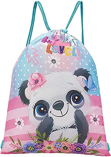 HTgroce Panda Mochilas niña Mochilas Escolares, Mochilas de Gimnasia con cordón para niños, niñas y Estuches para lápices, Fiambrera