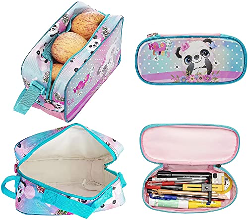 HTgroce Panda Mochilas niña Mochilas Escolares, Mochilas de Gimnasia con cordón para niños, niñas y Estuches para lápices, Fiambrera