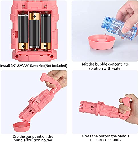 HUAMaquina Burbujas, Pistola de BurbujasSoplador Automático de Burbujas con Solución de Burbujas, Juguetes de Burbujas para Celebracion Fiesta Boda Fiesta Día del Niño （ Rosado）