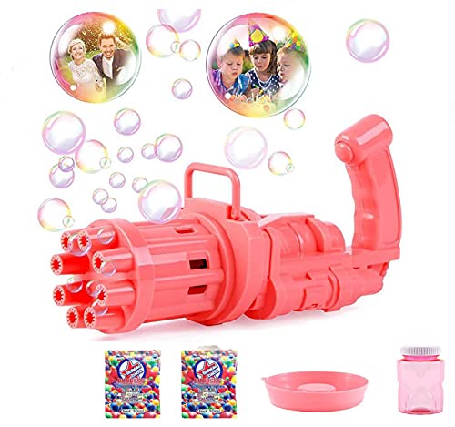 HUAMaquina Burbujas, Pistola de BurbujasSoplador Automático de Burbujas con Solución de Burbujas, Juguetes de Burbujas para Celebracion Fiesta Boda Fiesta Día del Niño （ Rosado）