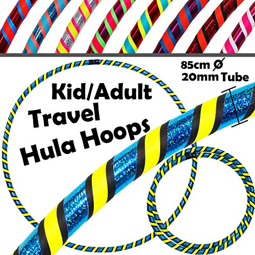 Hula Hoops para niños (Ultra Grip/Glitter Deco) – 3 colores ponderados niños y adultos viaje Hula Hoop (85 cm/33.5 pulgadas) – Hula Hoops para ejercicio