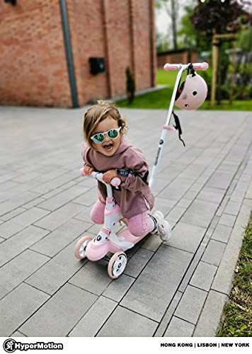 HyperMotion Draisienne - Patinete infantil de 1 a 5 años, triciclo para bebé evolutivo 5 en 1, pulsador ajustable, reposapiés, asiento, manillar ajustable, color rosa