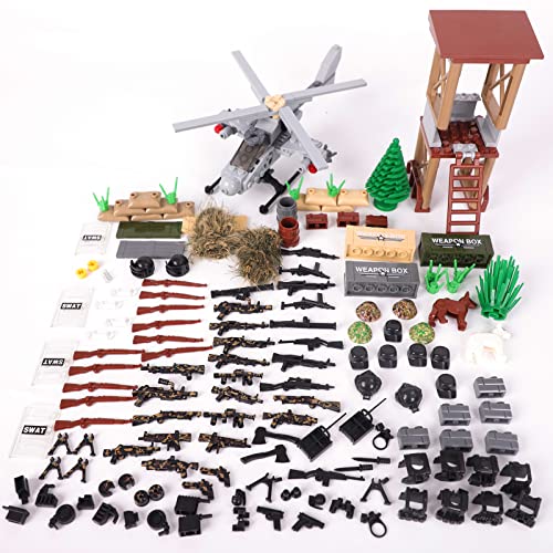 HYZH Juego de armas militares, 175 piezas, casco de caballero y armas personalizadas, juego de armas militares para caballeros, minifiguras de policía, compatible con Lego