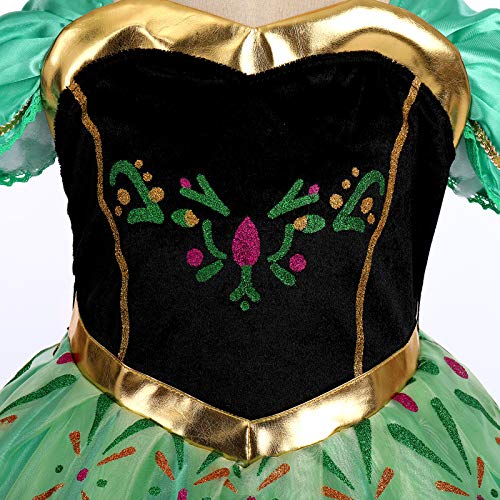 IBTOM CASTLE Niños Bebé Niña Anna Disfraz Frozen 2 Disfraces de Princesa Vestido de Coronación Fiesta de Cumpleaños Aniversario Carnaval Halloween Navidad Traje de Cosplay+Accesorios Verde 4-5 años