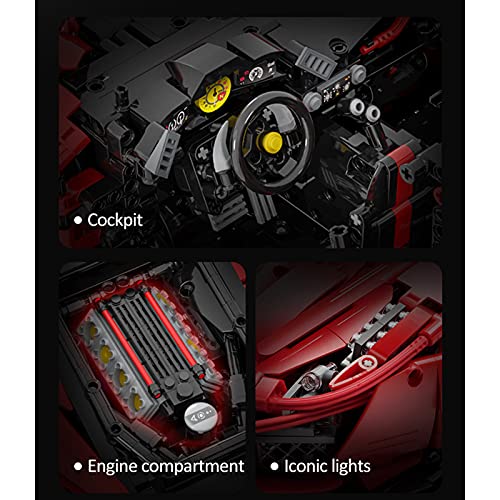 icuanuty Technic Coches para Ferrari 488 Pista, 1:8 Kit de Construcción Coche, Bloques de Construcción de Coche Deportivo Compatible con Lego Technic