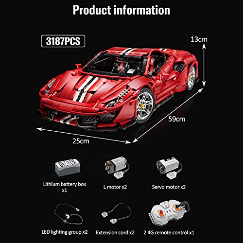 icuanuty Technic Coches para Ferrari 488 Pista, 1:8 Kit de Construcción Coche, Bloques de Construcción de Coche Deportivo Compatible con Lego Technic