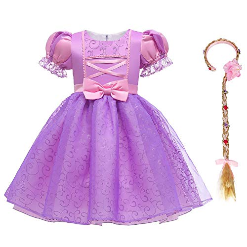 IDOPIP Vestido de Princesa Rapunzel Niñas Diafraz de Sofía Carnival Cosplay Halloween Costume para Chicas con Accesorios 3-4 Años