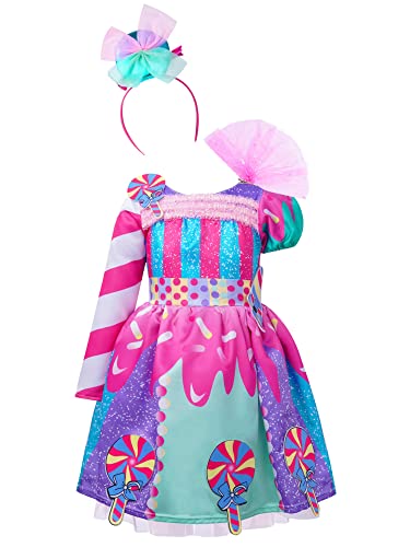 IEFIEL Disfraz Payaso de Circo para Niña Vestido Princesa con Caramelos de Fiesta Navidad Carnaval Halloween Cosplay Costume Niña A Multicolor 4-5 años