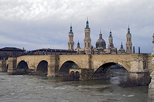 Iglesia España Zaragoza, Puente de Piedra, Catedral-Basílica Puzzle para Adultos niños 1000 Piezas Juego de Rompecabezas de Madera Regalo decoración del hogar Recuerdo Especial de Viaje