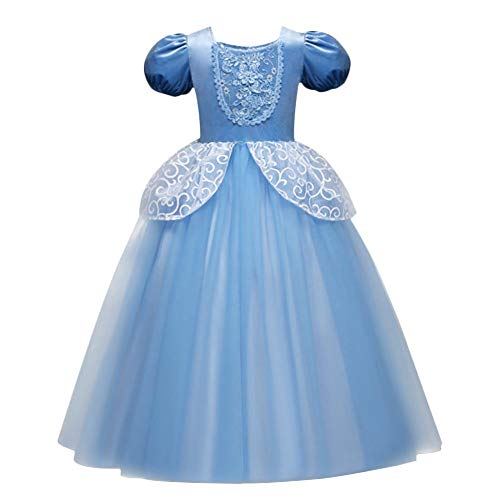 IMEKIS Disfraz de princesa de Cenicienta para niñas, vestido de cosplay de manga corta, encaje floral, tutú de tul con accesorios para Halloween, Navidad, carnaval