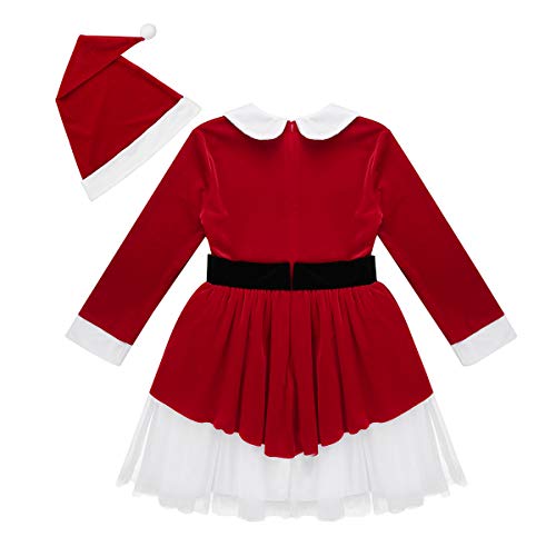 inhzoy Disfraz de Papá Noel para Niña Vestido Rojo de Santa Manga Larga Vestido Tutú Princesa con Sombrero Traje Mamá Noel Disfraz Navidad Fiesta Rojo 6 Años