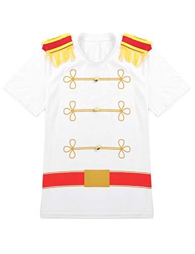 inhzoy Disfraz de Príncipe Cenicienta para Hombre Camiseta con Charreteras Cosplay Chico Traje de Príncipe Real Lujoso para Fiesta Halloween Carnaval Blanco Small