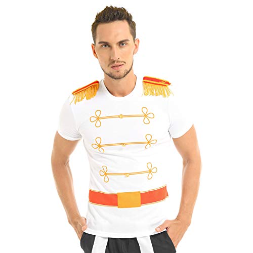 inhzoy Disfraz de Príncipe Cenicienta para Hombre Camiseta con Charreteras Cosplay Chico Traje de Príncipe Real Lujoso para Fiesta Halloween Carnaval Blanco Small