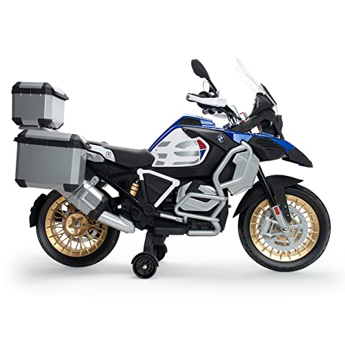 INJUSA - Moto Eléctrica BMW R1250 GS Adventure 12V Azul con Maletas Traseras, Puño Acelerador, MP3 y Ruedas Estabilizadoras Recomendada para Niños +3 Años